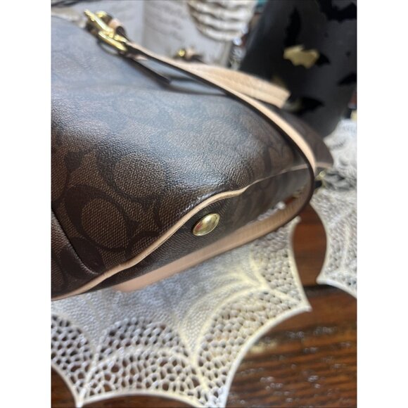 Coach Peyton Signature Cora Domed Satchel Handbag Tote Brown Tan F26184 - Picture 4 of 15